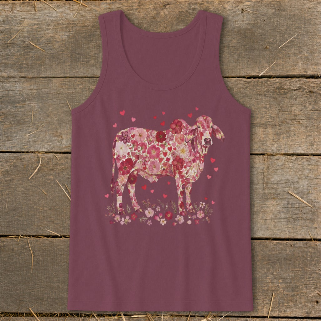 Flowers & Hearts - Brahman Cow Tank Top