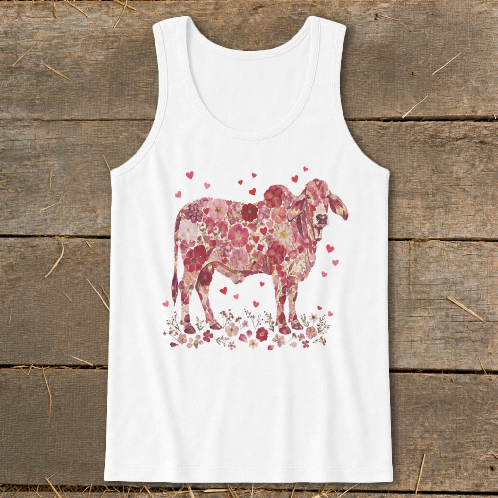 Flowers & Hearts - Brahman Cow Tank Top