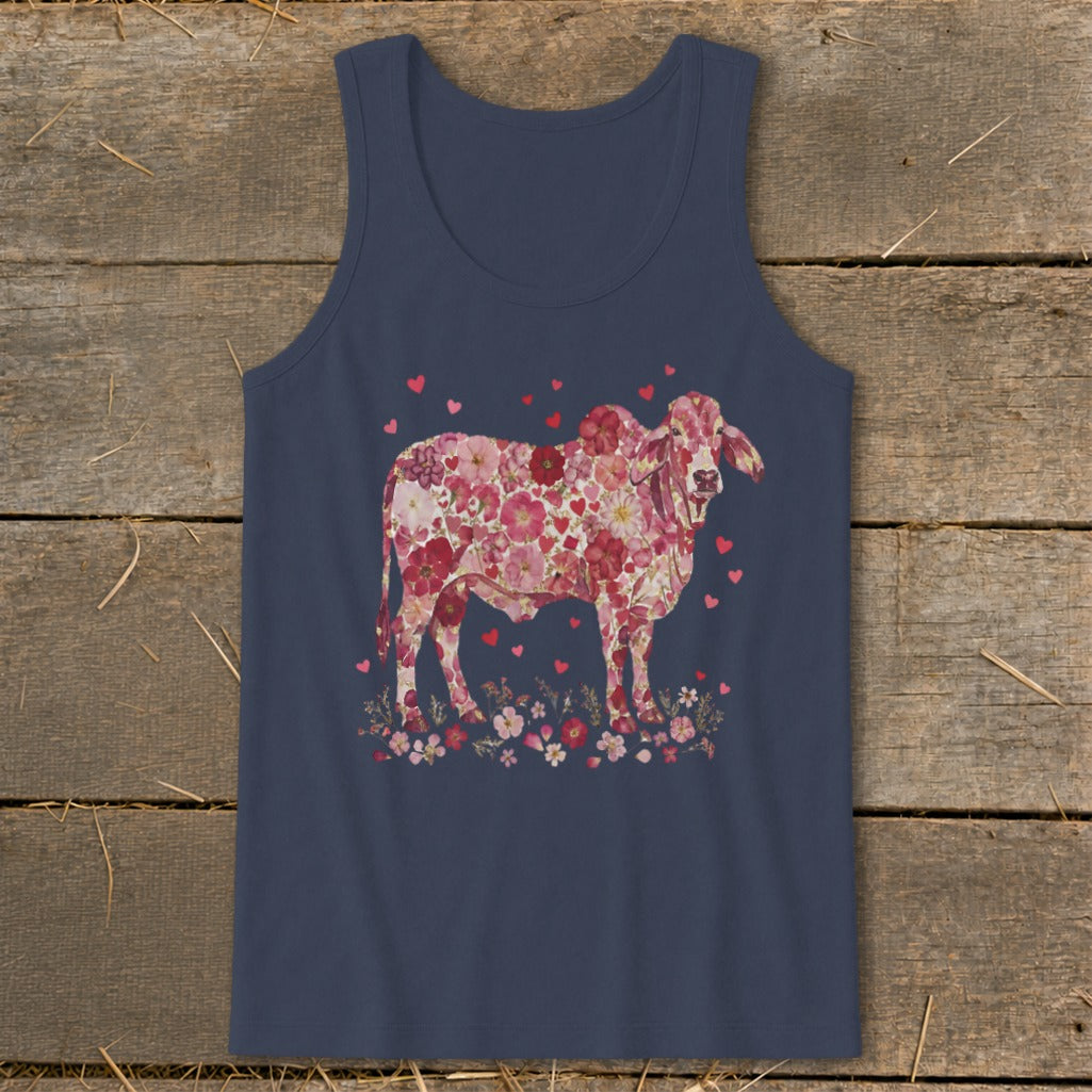 Flowers & Hearts - Brahman Cow Tank Top