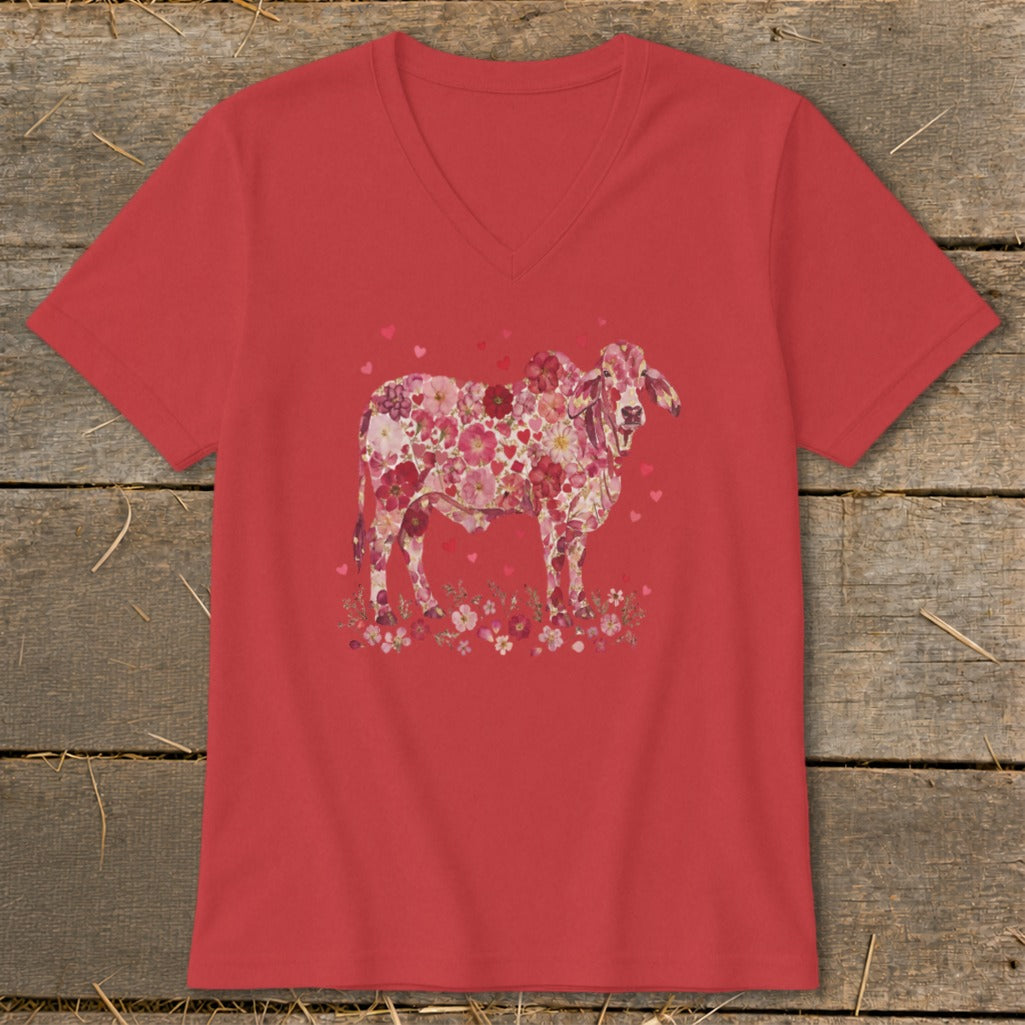 Flowers & Hearts - Brahman Cow V-neck