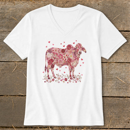Flowers & Hearts - Brahman Cow V-neck