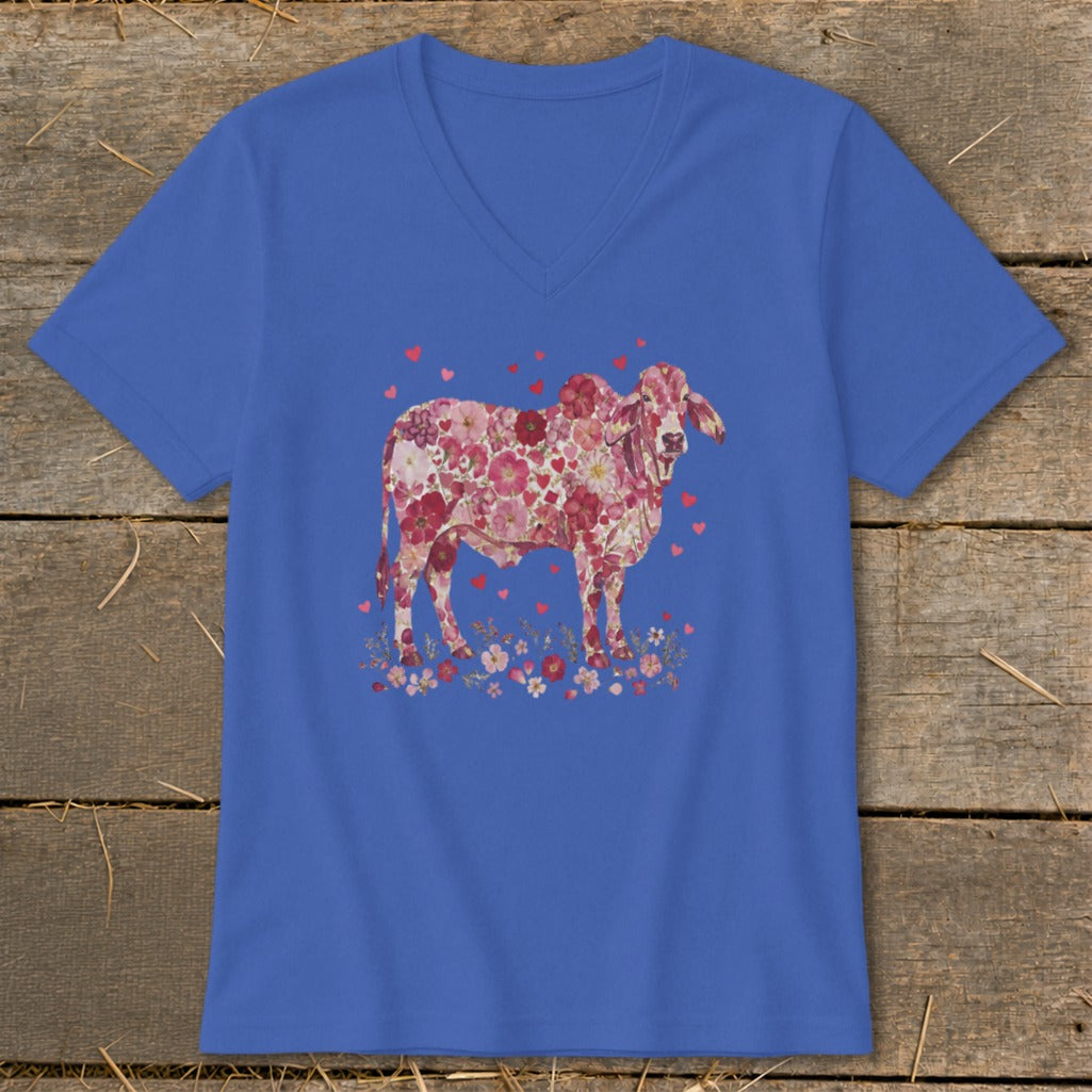 Flowers & Hearts - Brahman Cow V-neck