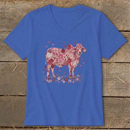 Flowers & Hearts - Brahman Cow V-neck