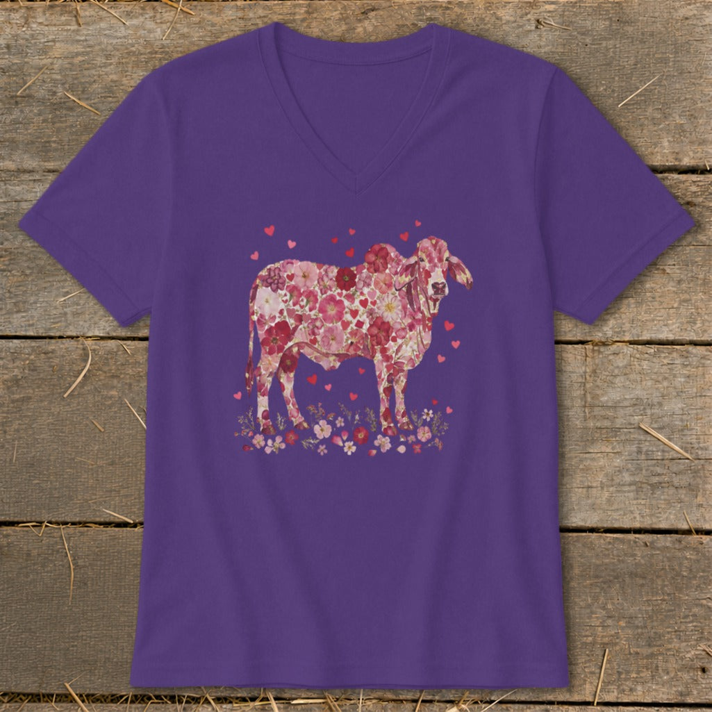 Flowers & Hearts - Brahman Cow V-neck