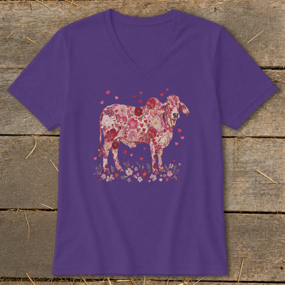 Flowers & Hearts - Brahman Cow V-neck