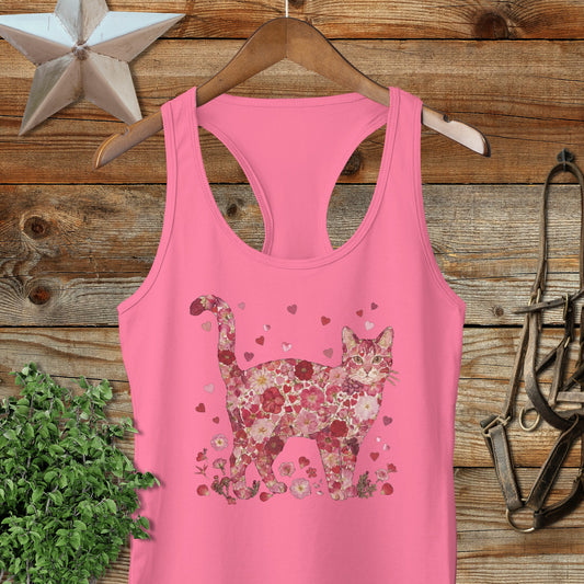 Flowers & Hearts - Cat Racerback Tank