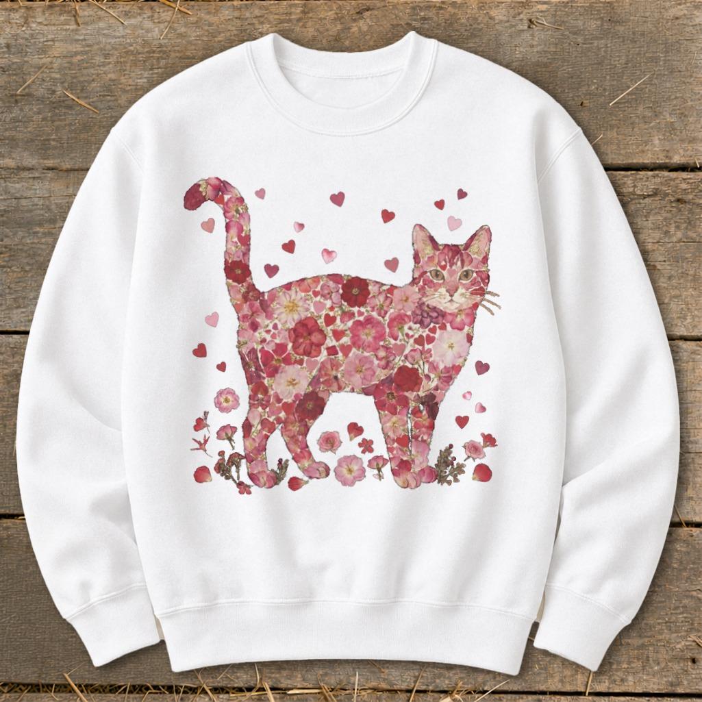 Flowers & Hearts - Cat Sweatshirt