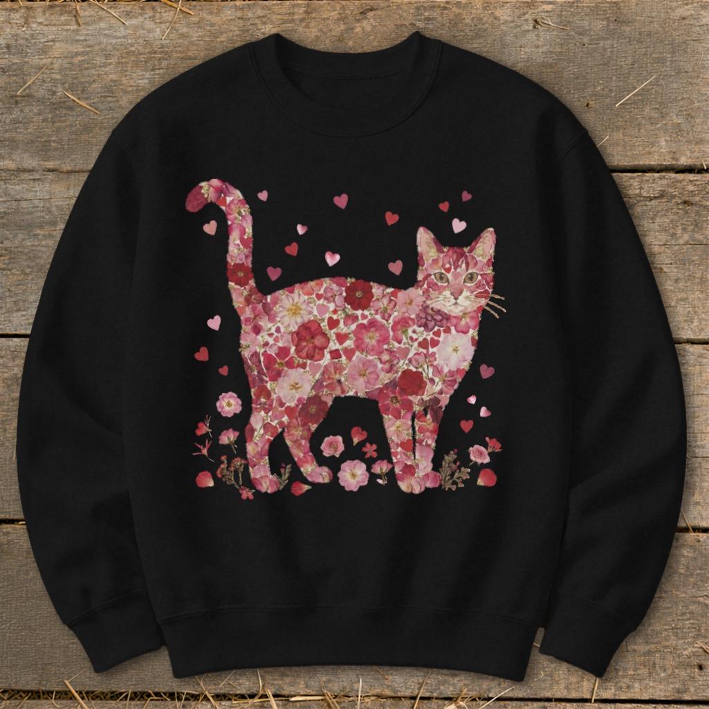 Flowers & Hearts - Cat Sweatshirt