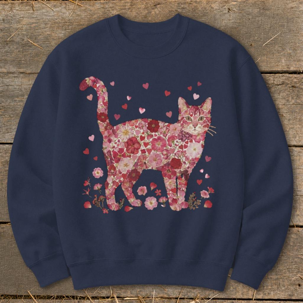 Flowers & Hearts - Cat Sweatshirt