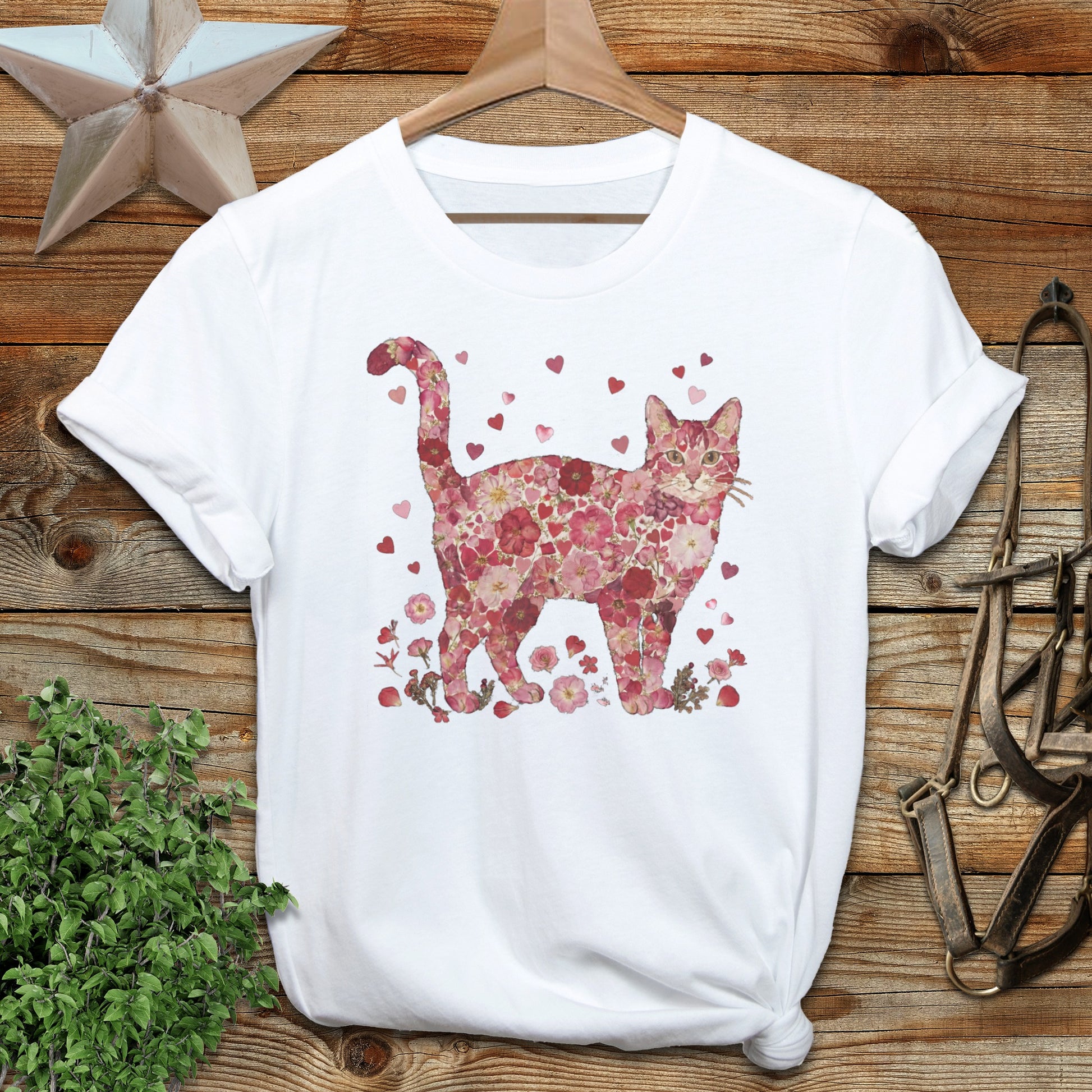Flowers & Hearts - Cat T-Shirt