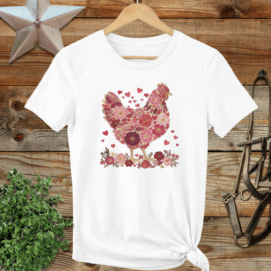 Flowers & Hearts Chicken Ladies Tee