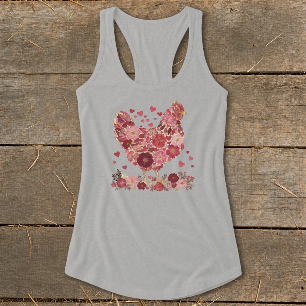 Flowers & Hearts Chicken Racerback Tank