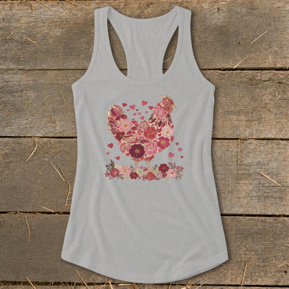 Flowers & Hearts Chicken Racerback Tank