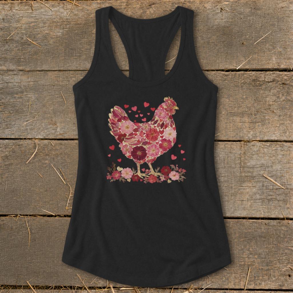 Flowers & Hearts Chicken Racerback Tank