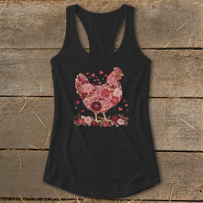 Flowers & Hearts Chicken Racerback Tank