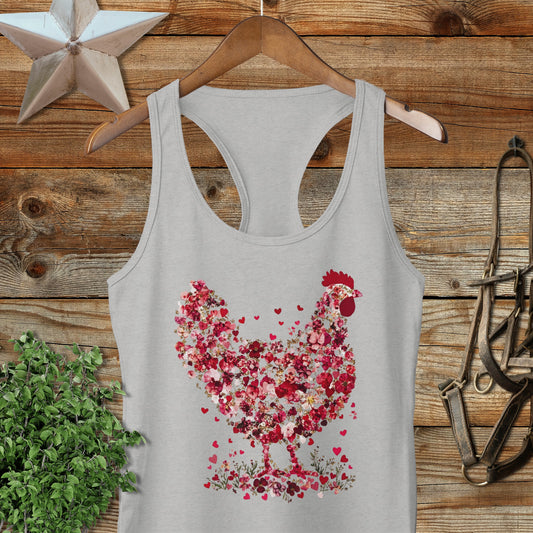 Flowers & Hearts Chicken Racerback Tank