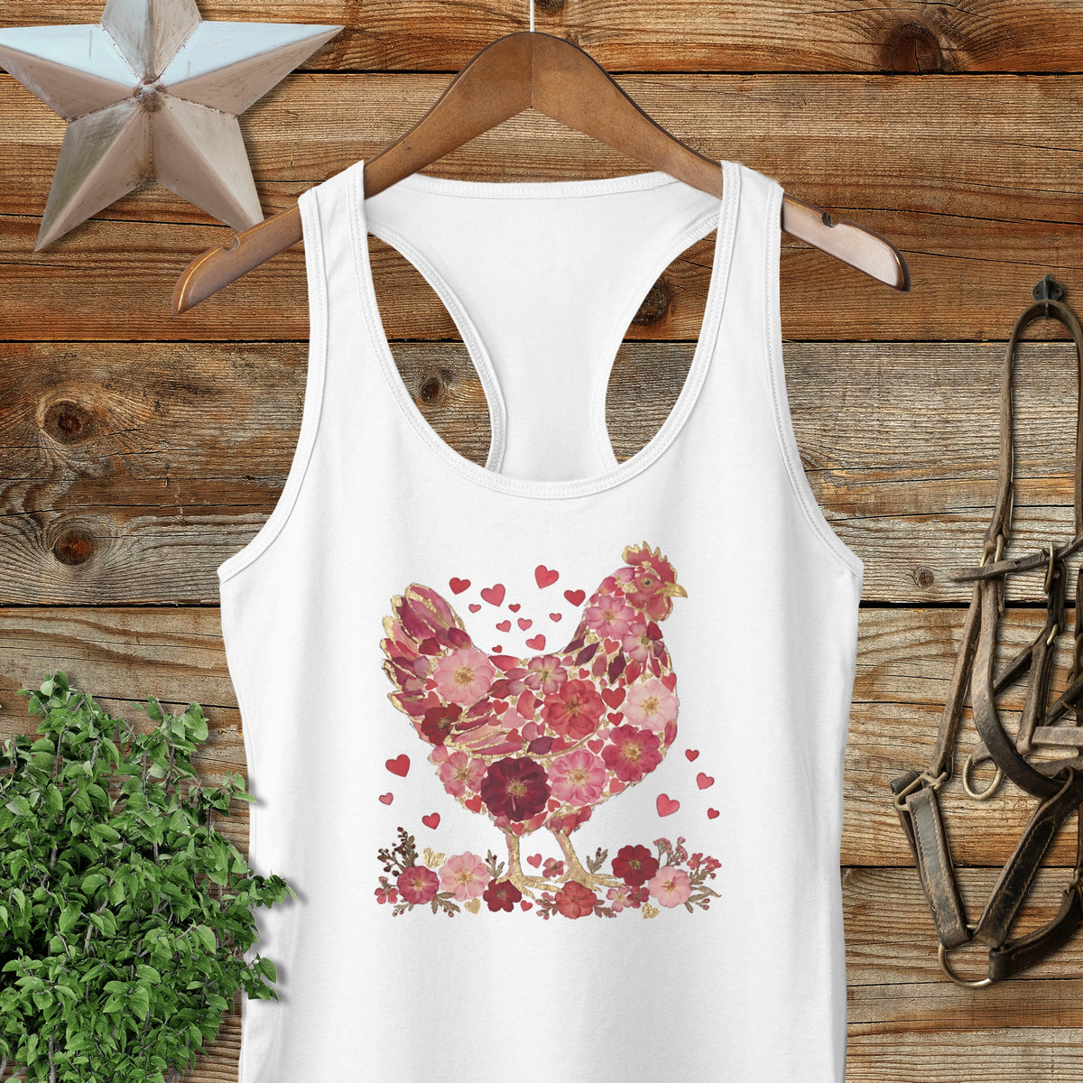 Flowers & Hearts Chicken Racerback Tank