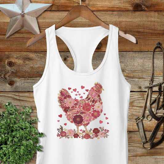 Flowers & Hearts Chicken Racerback Tank