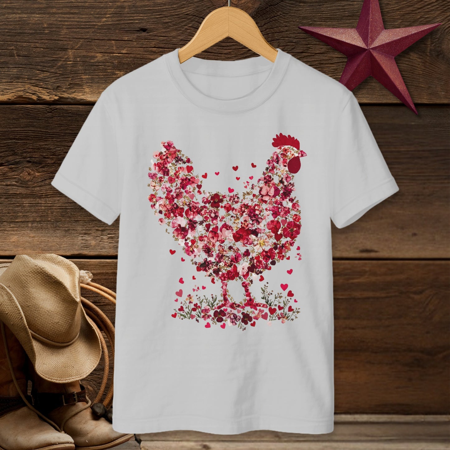 Flowers & Hearts Chicken T-Shirt (Youth)