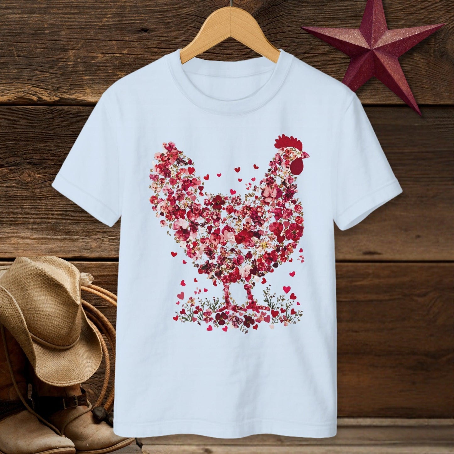 Flowers & Hearts Chicken T-Shirt (Youth)