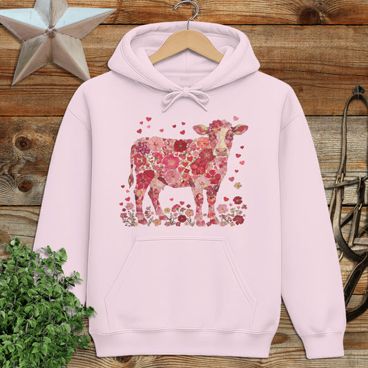 Flowers & Hearts Cow Hoodie