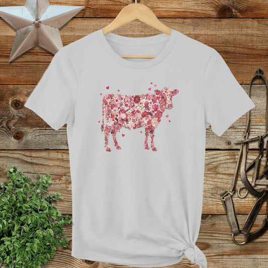 Flowers & Hearts Cow Ladies Tee
