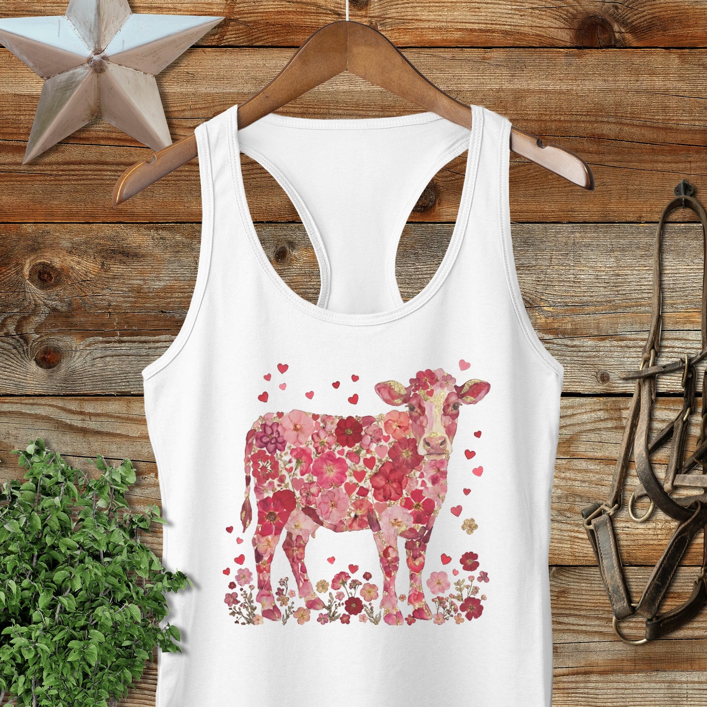 Flowers & Hearts Cow Racerback Tank