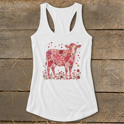 Flowers & Hearts Cow Racerback Tank