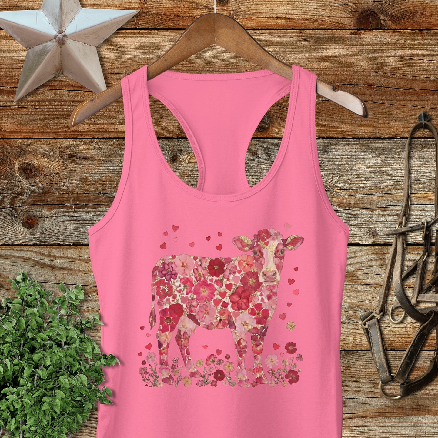 Flowers & Hearts Cow Racerback Tank