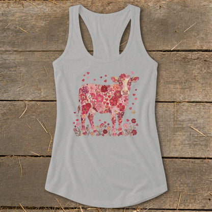 Flowers & Hearts Cow Racerback Tank