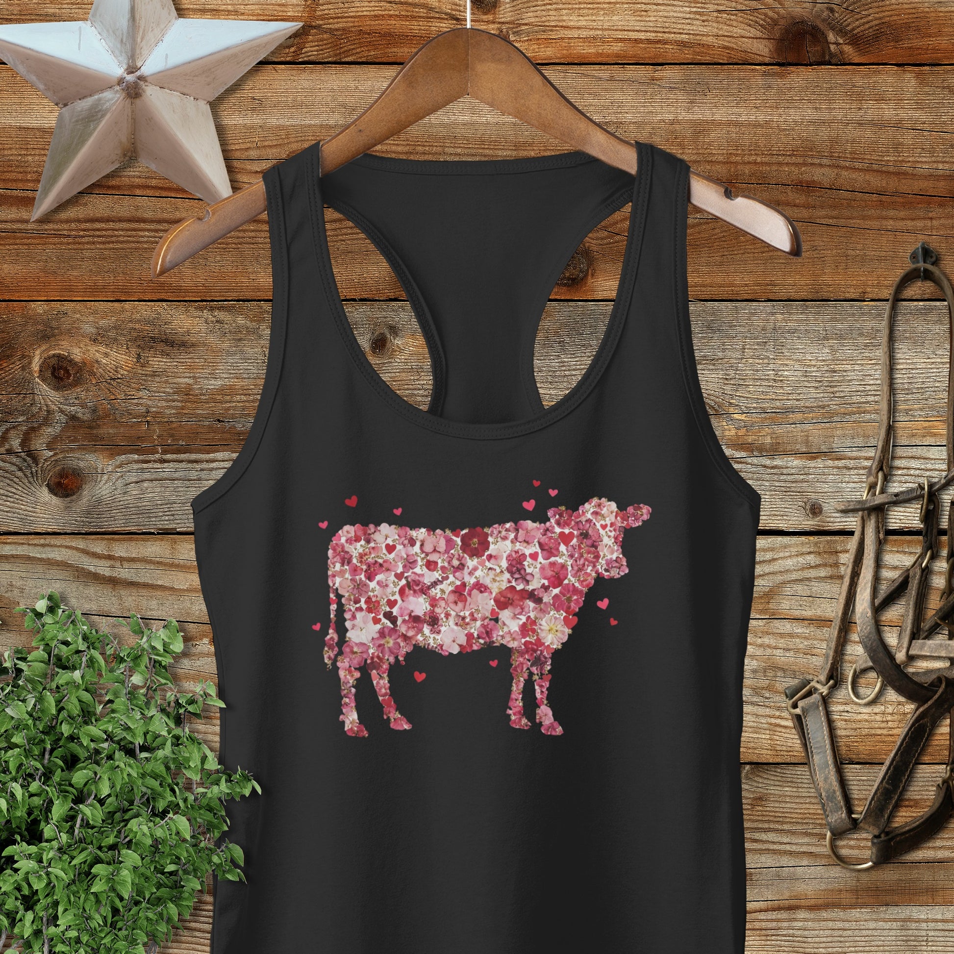 Flowers & Hearts Cow Racerback Tank