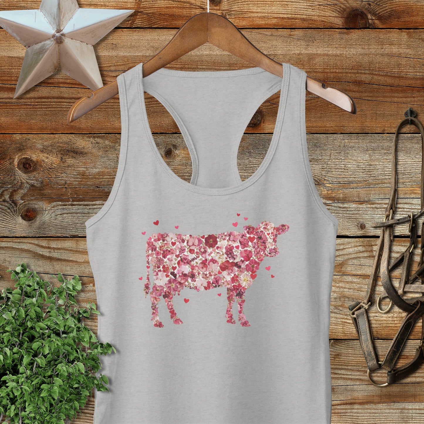 Flowers & Hearts Cow Racerback Tank