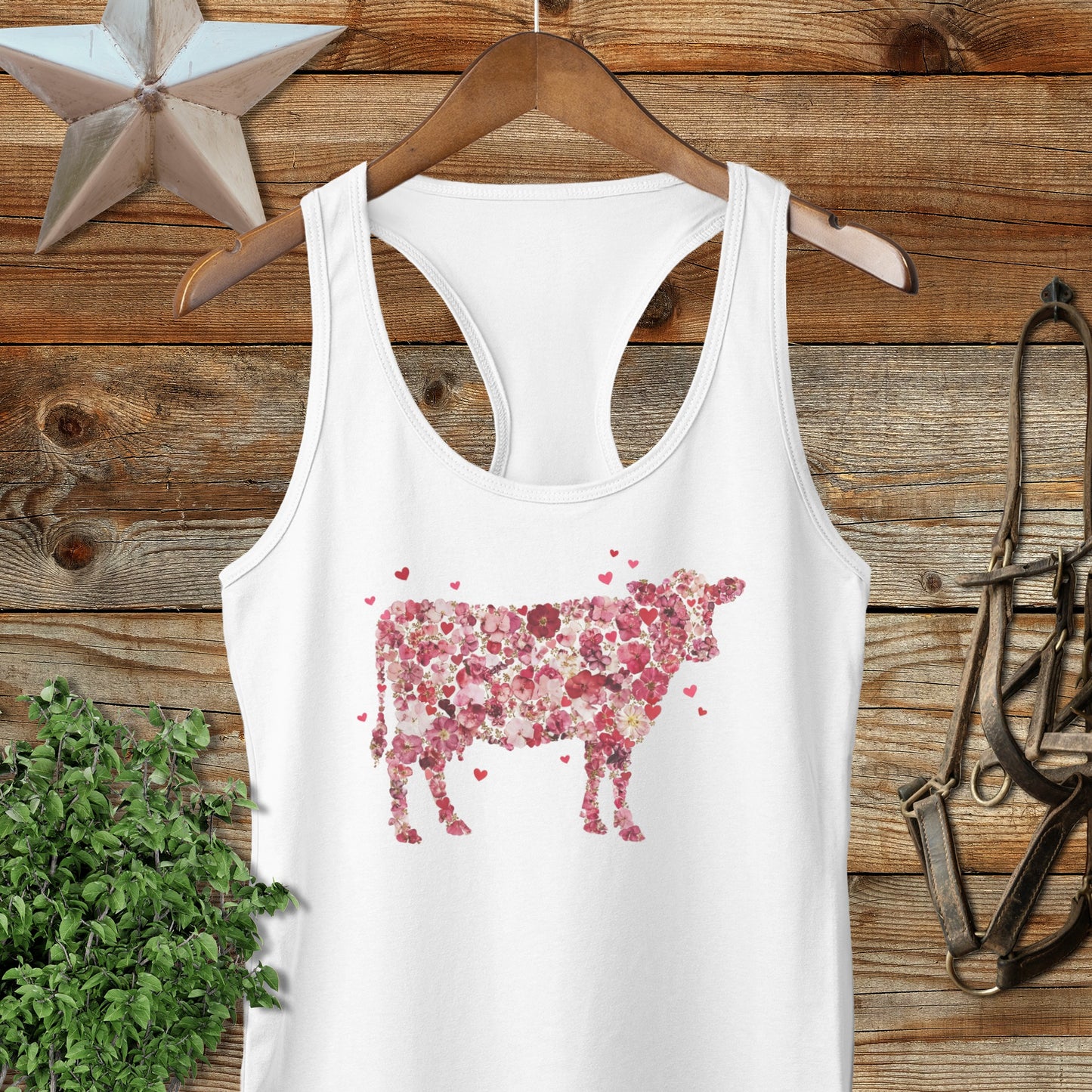 Flowers & Hearts Cow Racerback Tank
