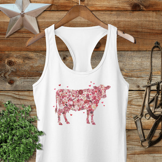 Flowers & Hearts Cow Racerback Tank