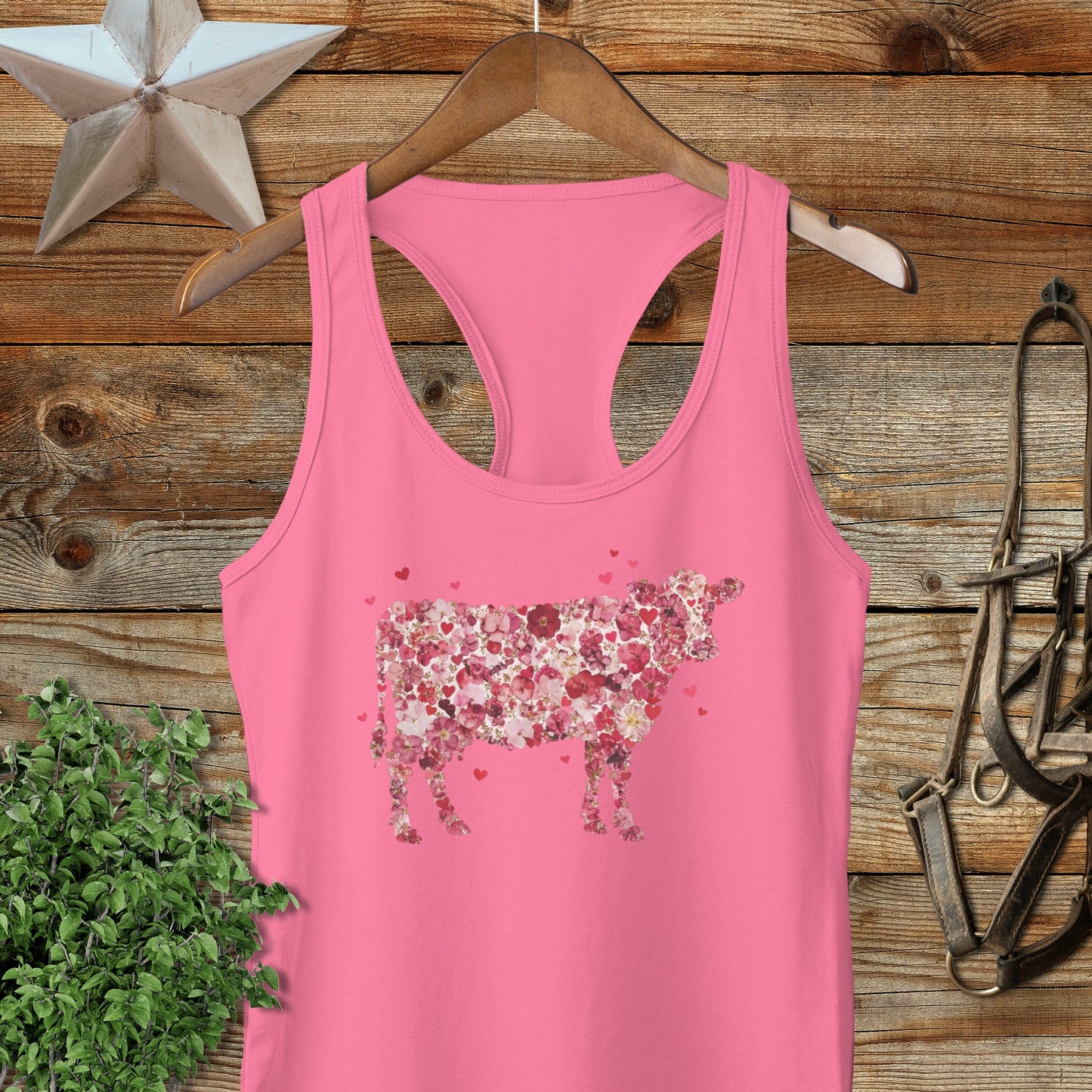 Flowers & Hearts Cow Racerback Tank