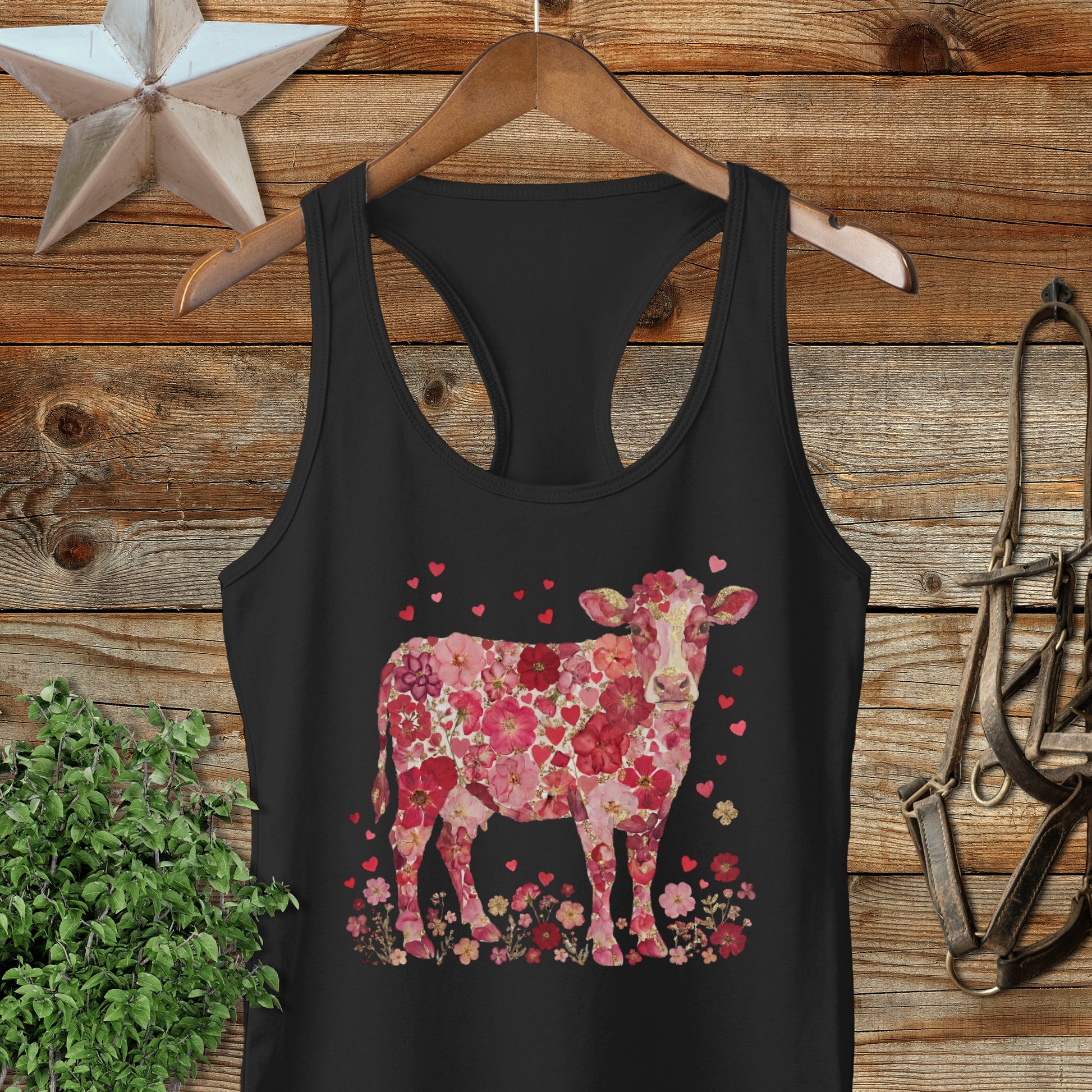 Flowers & Hearts Cow Racerback Tank