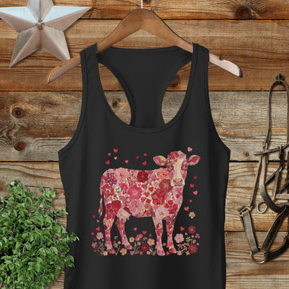 Flowers & Hearts Cow Racerback Tank
