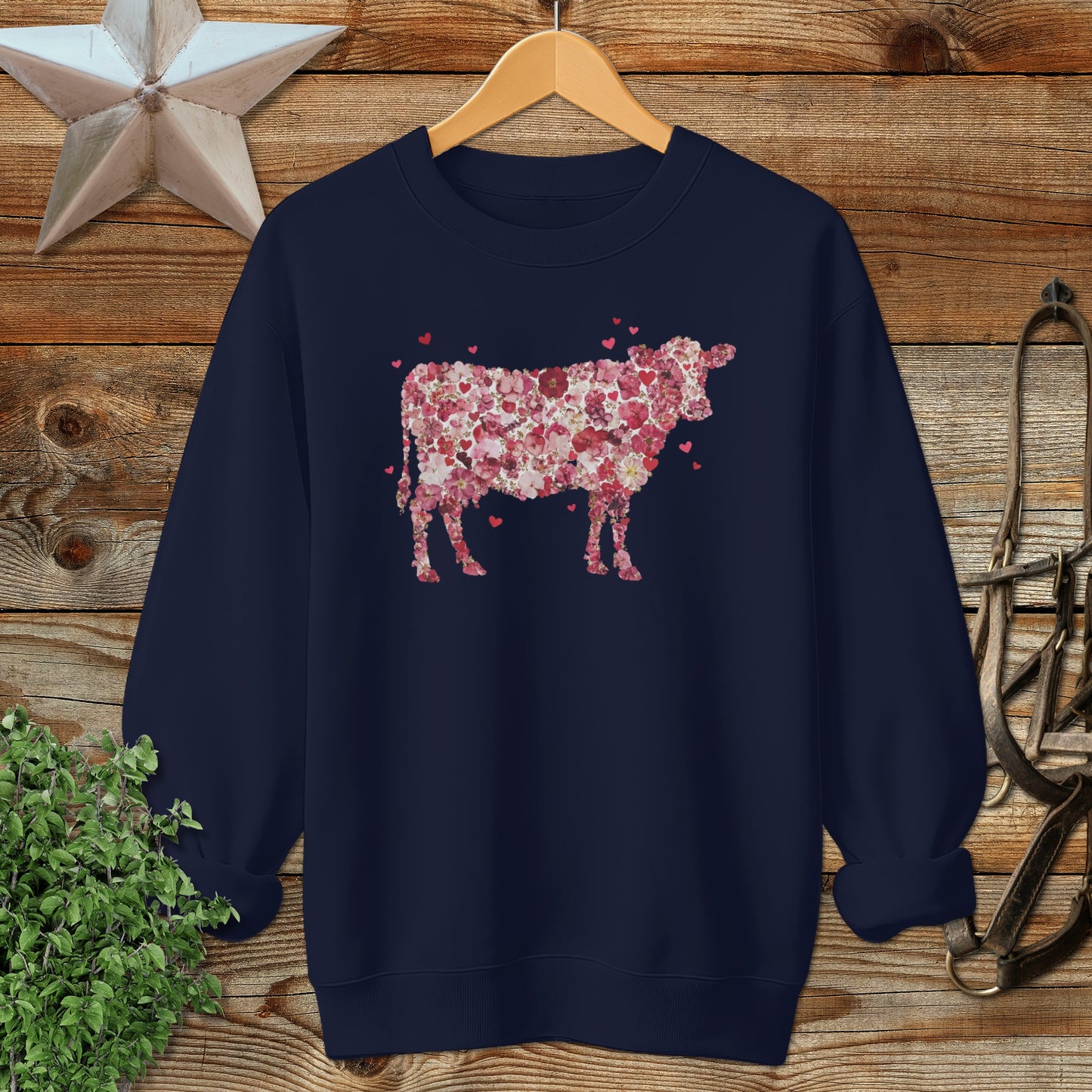 Flowers & Hearts Cow Sweatshirt