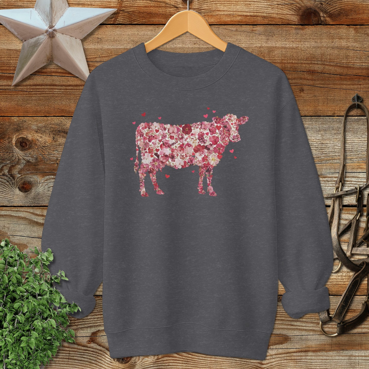 Flowers & Hearts Cow Sweatshirt