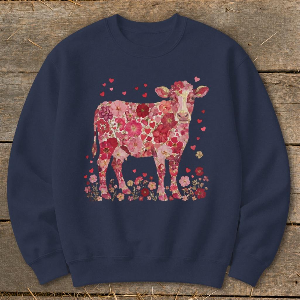 Flowers & Hearts Cow Sweatshirt