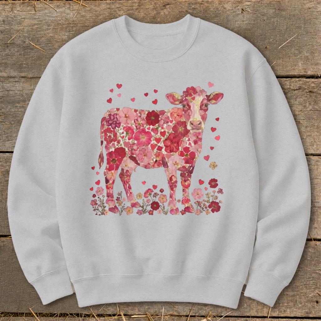 Flowers & Hearts Cow Sweatshirt