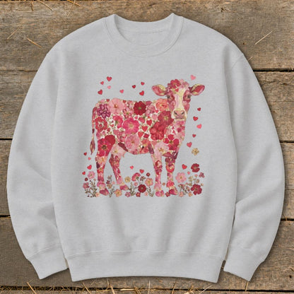 Flowers & Hearts Cow Sweatshirt