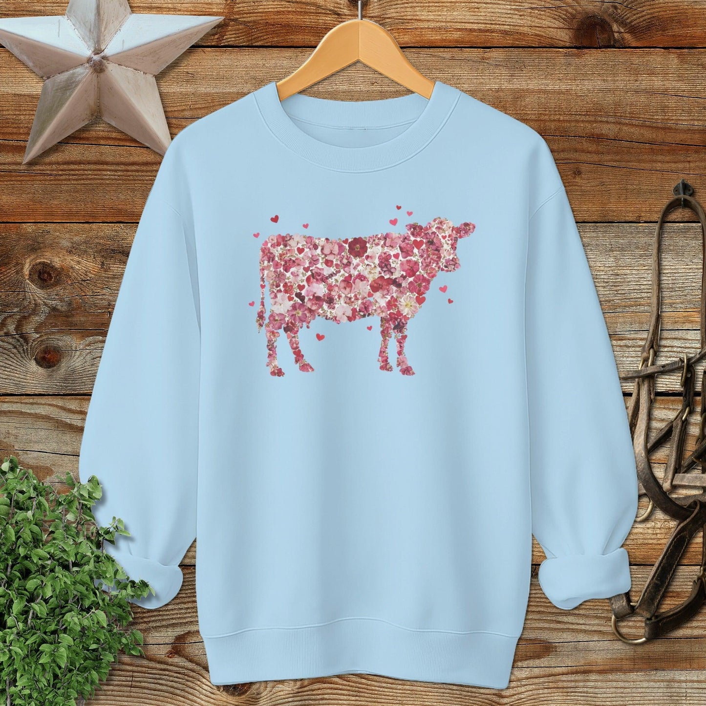 Flowers & Hearts Cow Sweatshirt