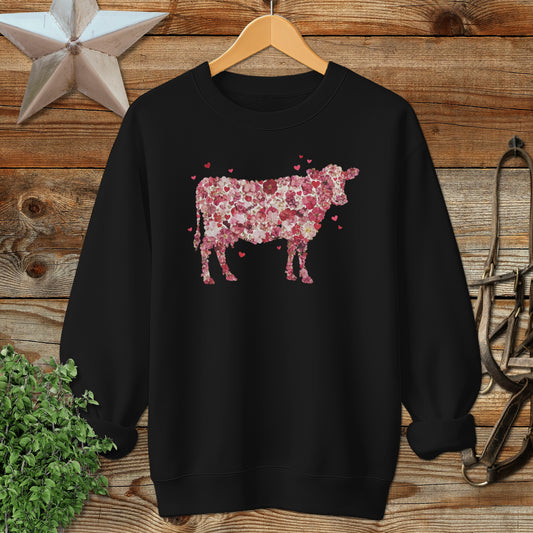 Flowers & Hearts Cow Sweatshirt