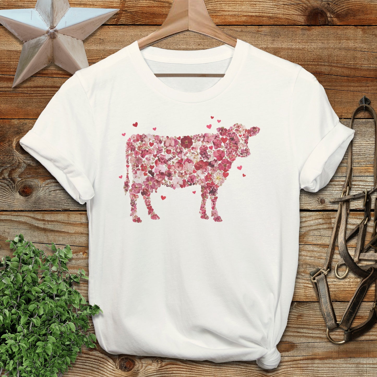 Flowers & Hearts Cow T-Shirt