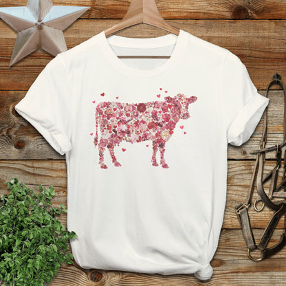 Flowers & Hearts Cow T-Shirt