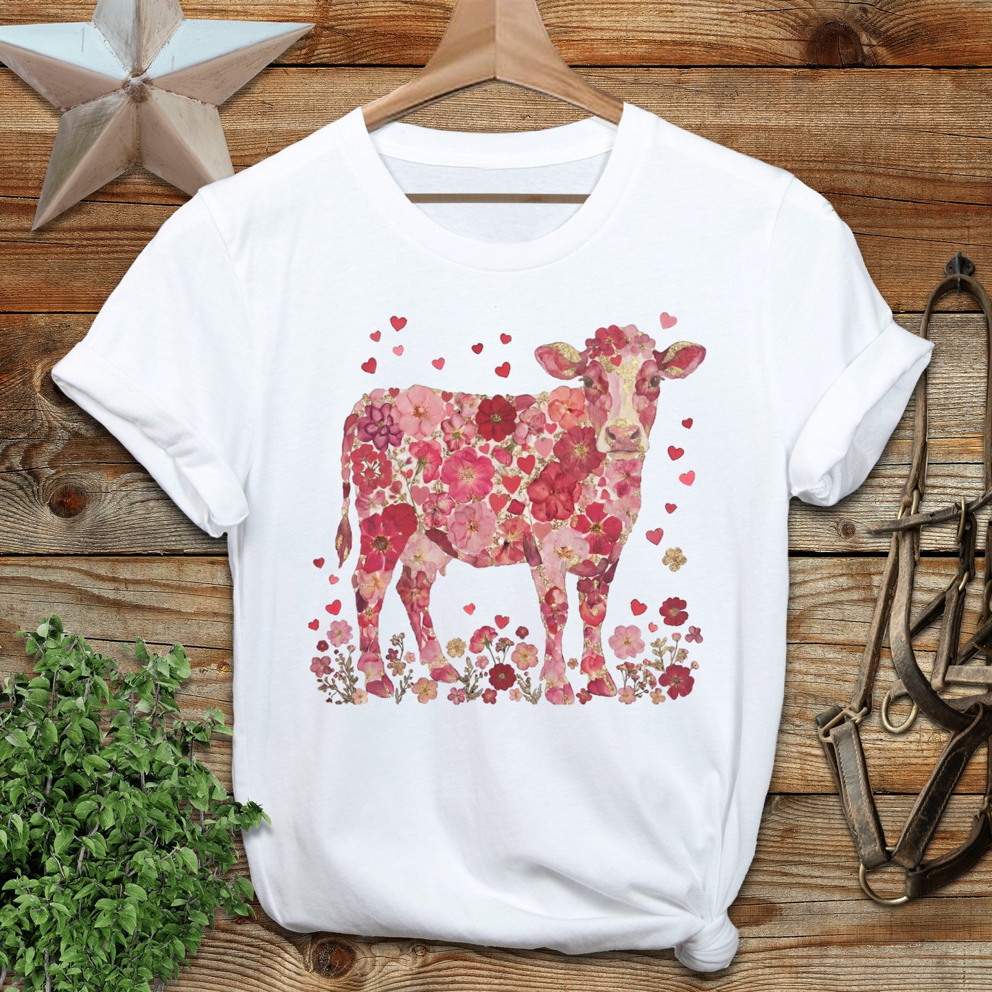 Flowers & Hearts Cow T-Shirt