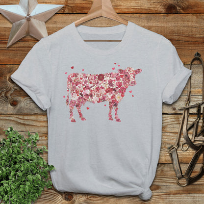 Flowers & Hearts Cow T-Shirt