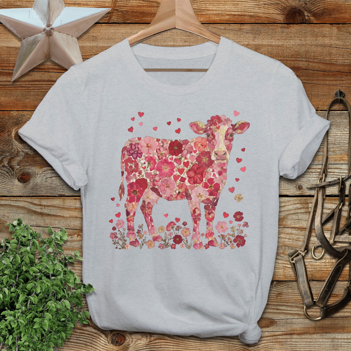 Flowers & Hearts Cow T-Shirt