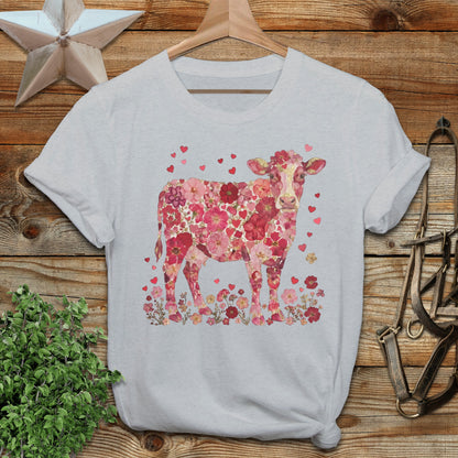 Flowers & Hearts Cow T-Shirt